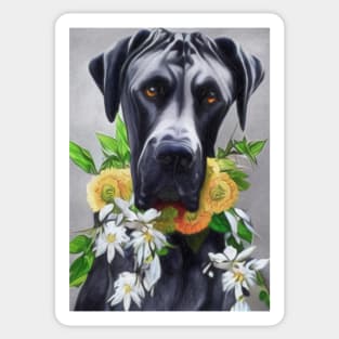 Beautiful Pastel Great Dane With collar Of Yellow & White Flowers Sticker